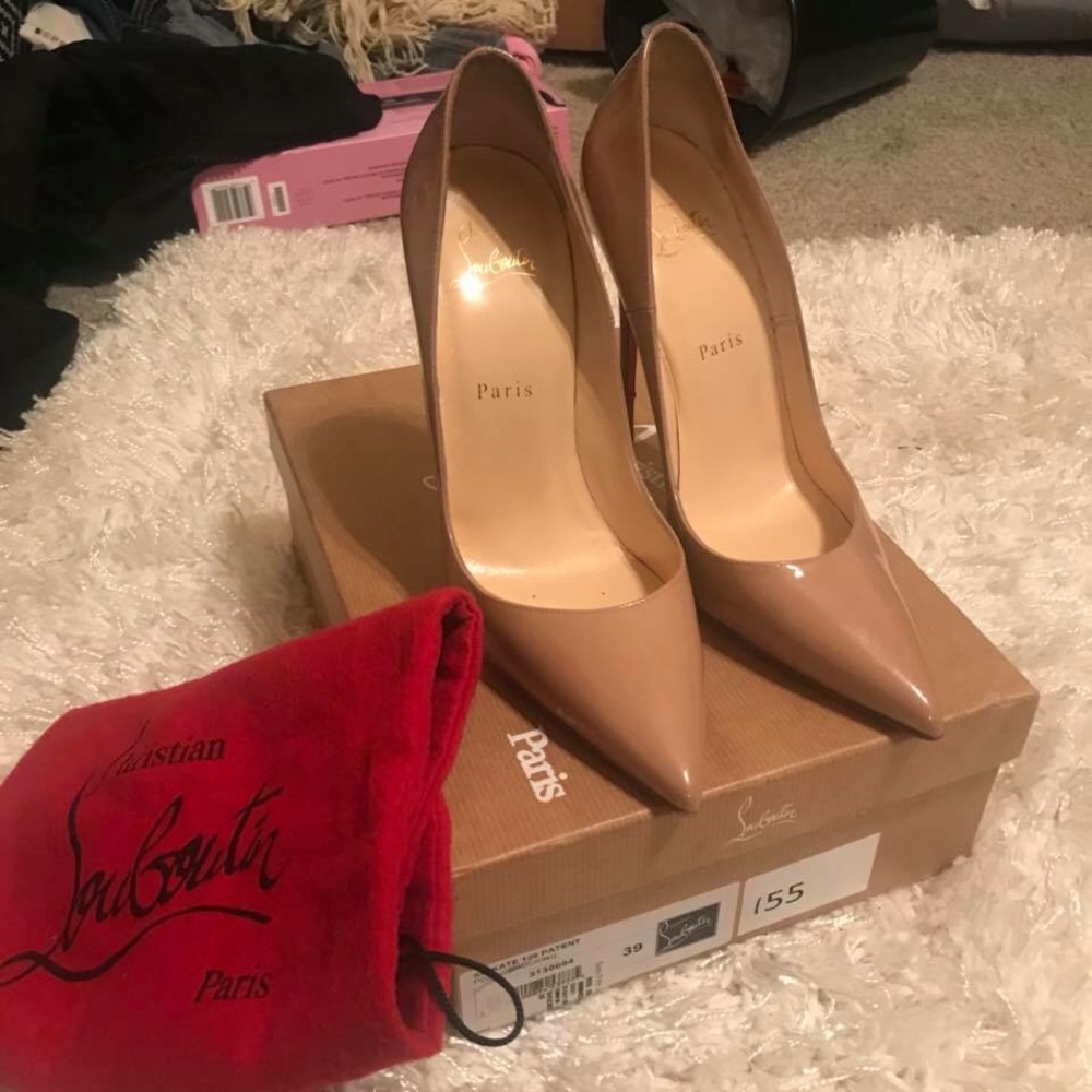 Christian Louboutin Nude Patent Leather Pointed-Toe Pumps